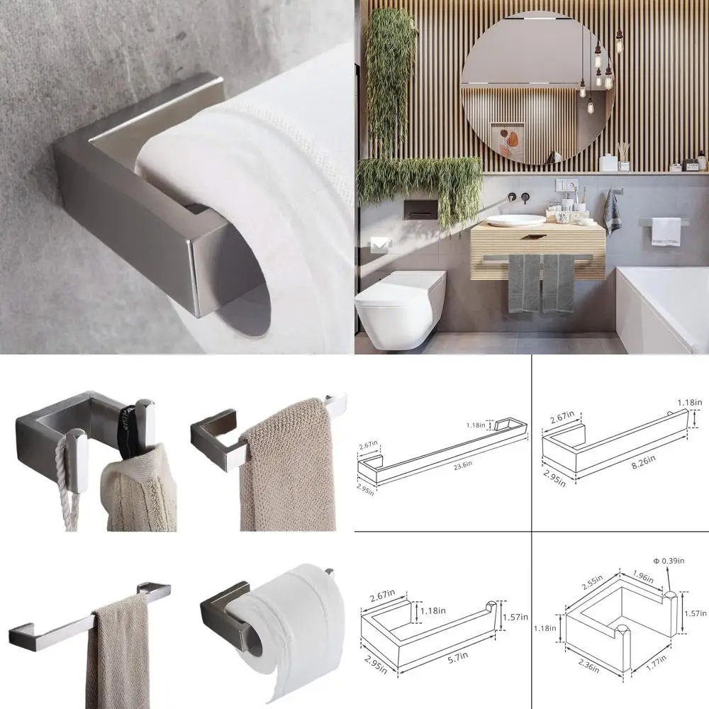 

Stainless Steel 4-Piece Bath Accessory Set with Wall Mount and Brushed Nickel Finish