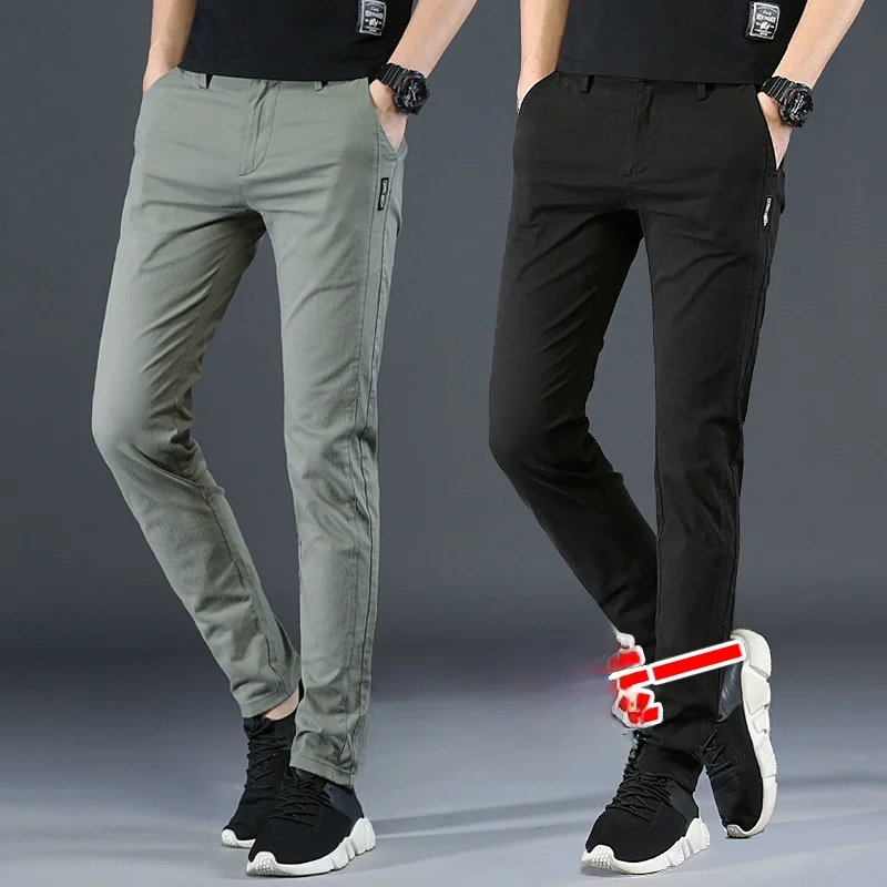 

Весенне-летние тонкие повседневные брюки, мужские корейские модные брюки Slim Fit с эластичной резинкой на щиколотке, универсальные длинные брюки из чистого хлопка