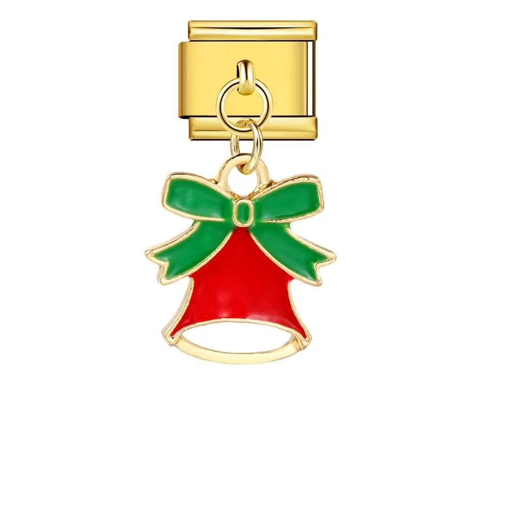 Romantischer Weihnachts-Schneemann, Bonbon-Glocke, Elch, Hirsch, italienischer Glieder-Charm, passend für 9mm Edelstahl-Armband, Schmuck DIY Herstellung – Detail 2