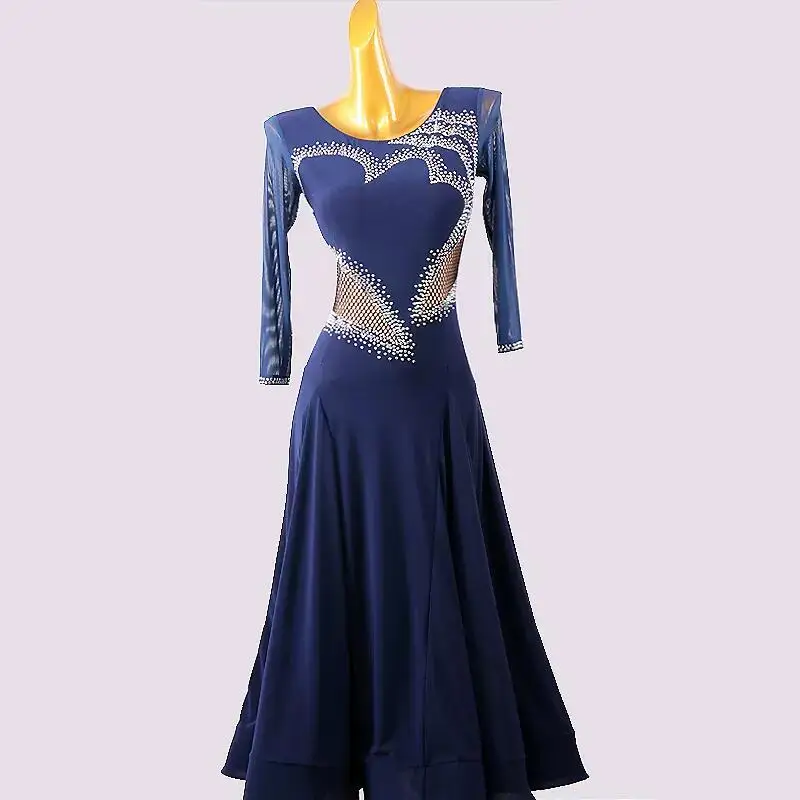 Modern Dance Skirt New Ballroom Dance Competition Dress Purple Pink Rhinestone Waltz Dress 2024 High Quality Dark Blue Standard