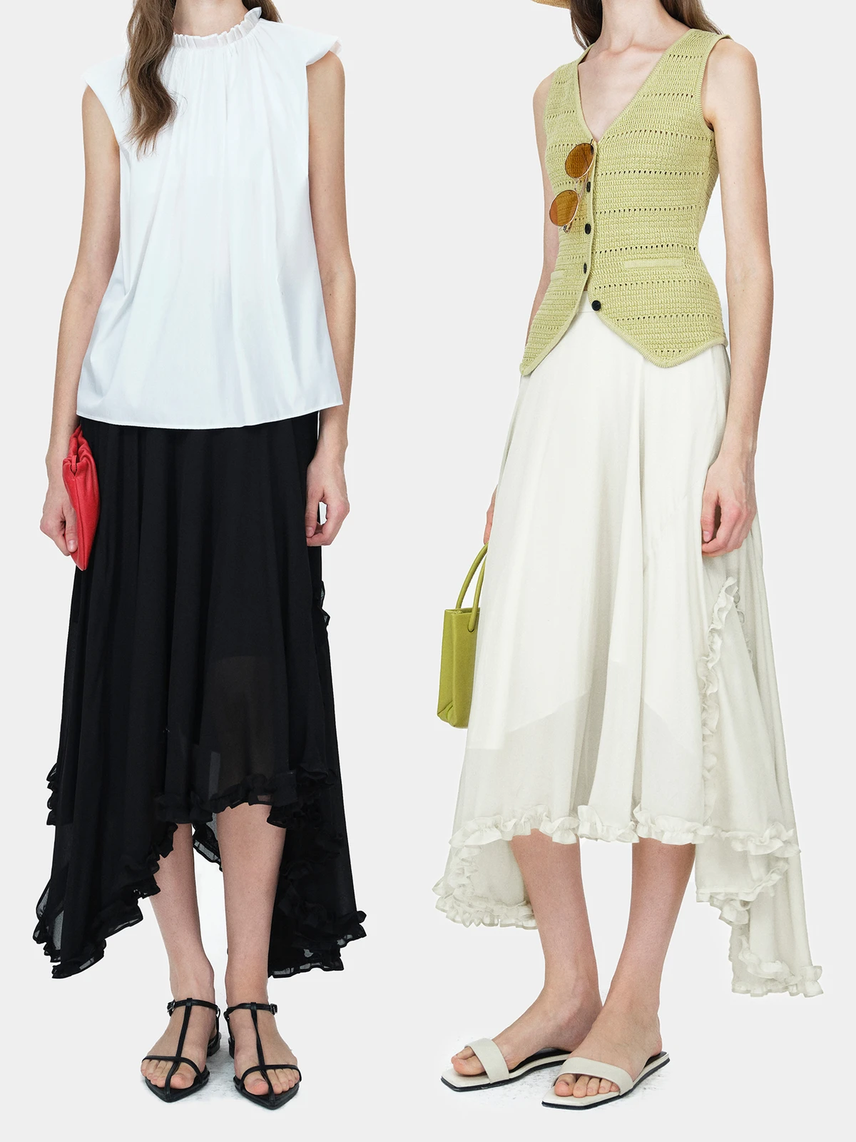 

Романтичная художественная асимметричная шифоновая юбка А-силуэта для женщин с кружевным подолом, повседневная, для офиса, с завышенной талией