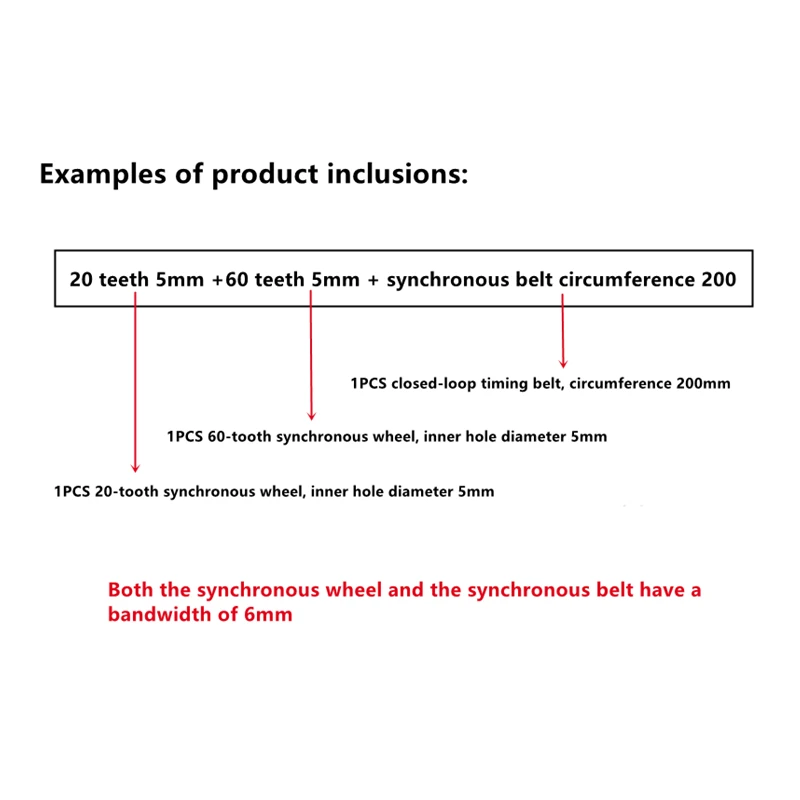 60T 20Zähne Riemenbreite 10mm 2GT Zahnriemenscheiben-Set Spannradbohrung 3~12mm Untersetzung 3:1GT2 Synchronriemenscheiben-Riemen-Set – Detail 1