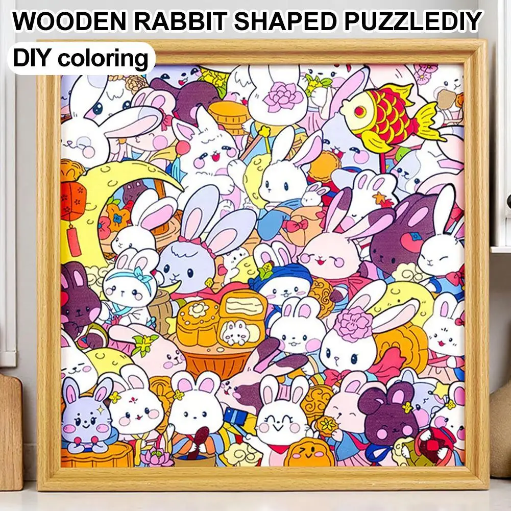 

Morandi-Colored Wooden Jigsaw Puzzle DIY Crafts Cute Rabbit Jigsaws Puzzles Home Decorative For Kids Gifts