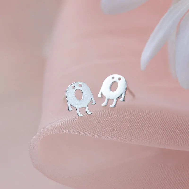 

925 Sterling Silver Cartoon Monsters Stud Earrings For Women Wedding Piercing Elegant Jewelry Wholesale Free Delivery Jewellery