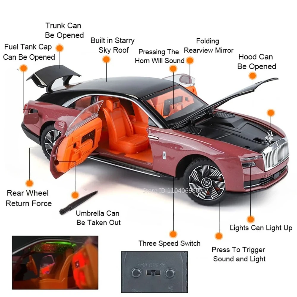 1:24 スケール ファントム スペクター カリナン モデルおもちゃの車 合金ダイキャスト サウンドライト ドアが開きます プルバック 子供への誕生日プレゼント