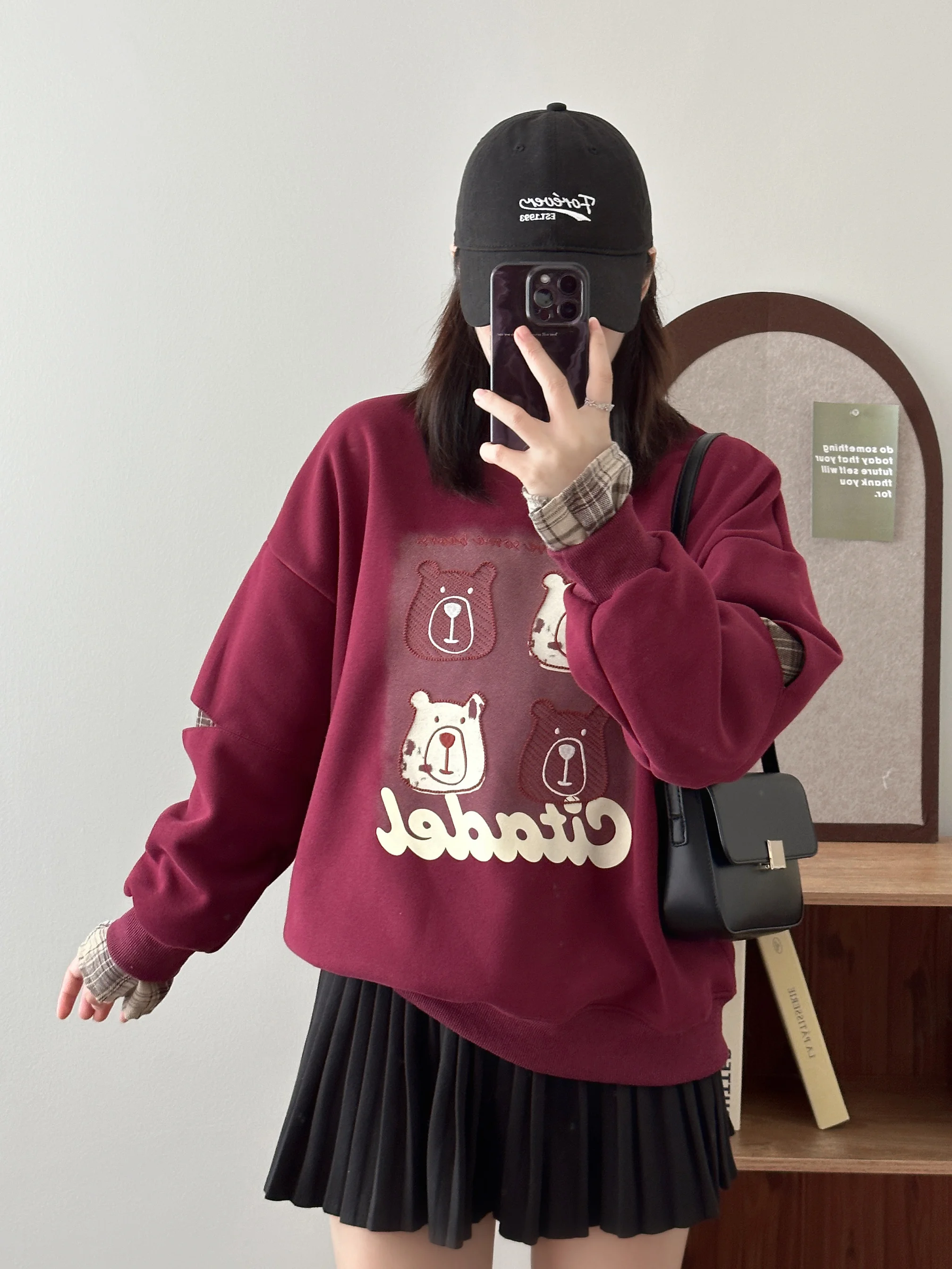 

Свободный крой, круглый свитшот с принтом, женский весенний новый клетчатый свитер для молодежи, повседневный, удобный, мягкий материал