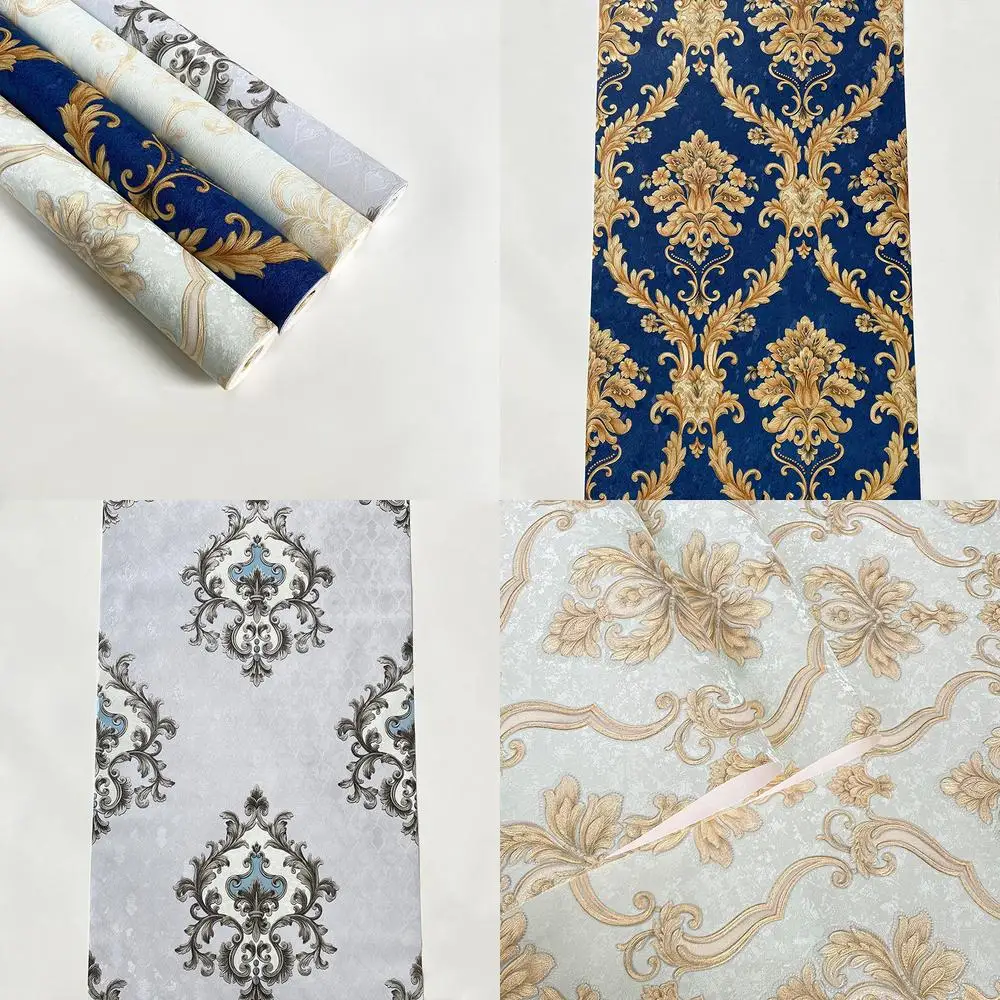 

Роскошные 3D обои с европейским тиснением, синяя серия, большое цветочное настенное покрытие для спальни, гостиной, столовой, отеля