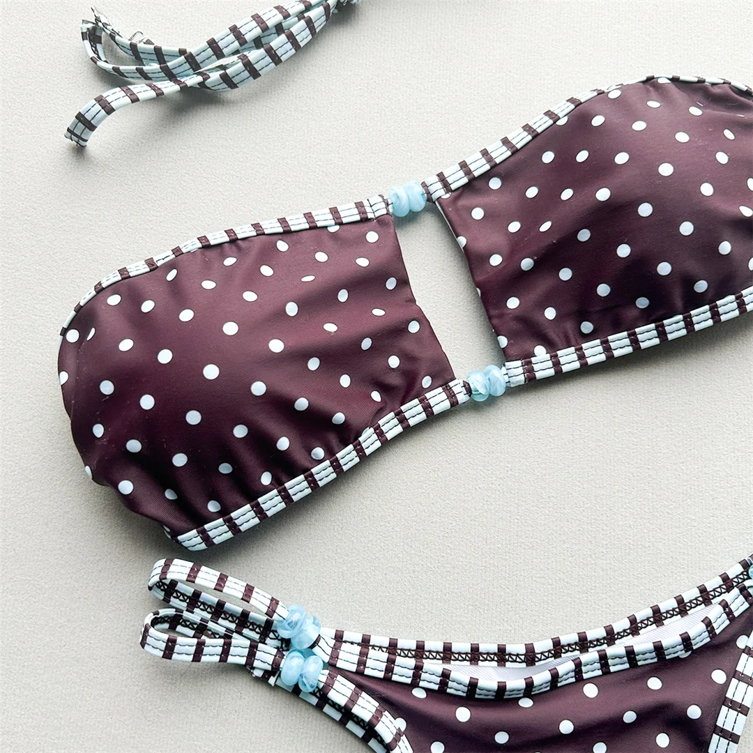 Neuer Polka Dot Mini Thong Bikini Damen Badeanzug Zweiteiliger Bikini-Set mit hohem Beinausschnitt Badebekleidung V8160 – Detail 5