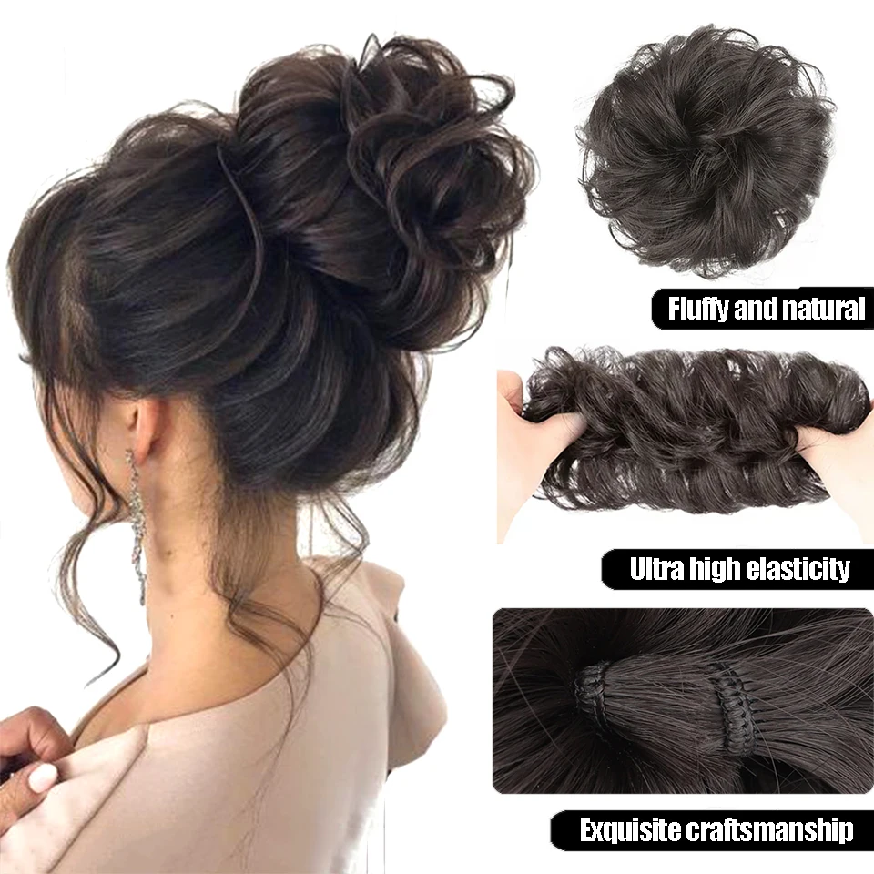 Syntetyczne doczepy do koka z włosów roztrzepany kręcone elastyczne gumki do włosów treski syntetyczny Chignon Donut Updo kawałki włosów dla kobiet