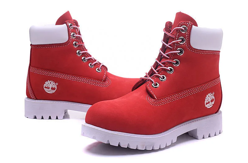 Original TIMBERLAND Men\'s 10061 Red White Winter Boots Man Male Genuine Leather Ankle Anti-Slip Outdoor Warm Hiking Shoes 40-46