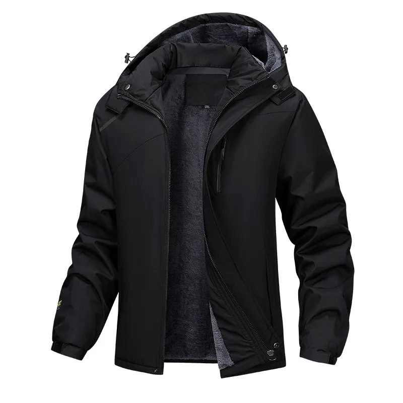 Men's Fleece-Lined Thickened Cotton-Padded Jacket Windproof Waterproof Fashionable Autumn Winter Outerwear