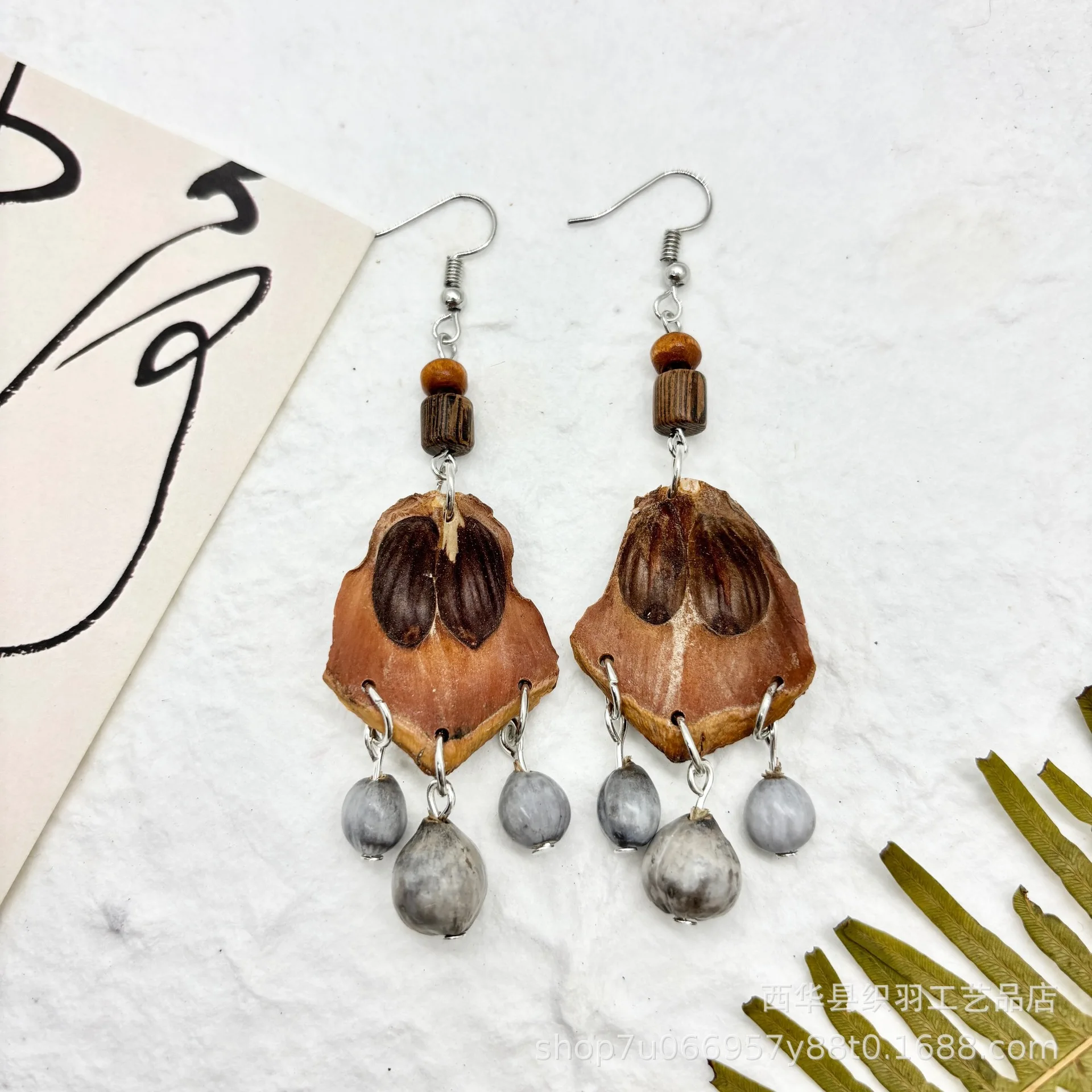 

Handmade Forest Plants National Style Earrings Dried Flowers Oak Fruit Literary and Fresh Ethnic Style Personalized Earrings