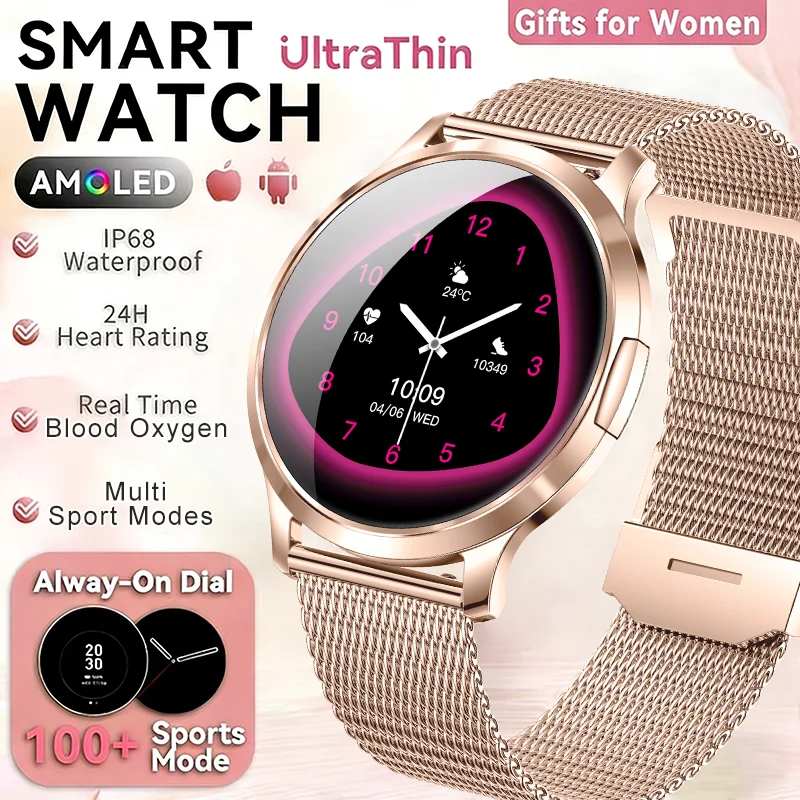 

Luxury New Smart Watch Women 1.32"Ultra-thin AMOLED HD Screen Sport Fitness Bracelet Custom Watch Face Bluetooth Call Smartwatch