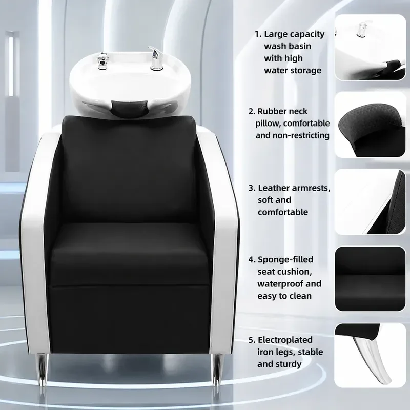 Customizable Shampoo Bed E-commerce Hair Chair with Ceramic Basin Reclining Spa Wash Station for Professional Use