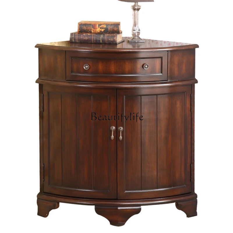 

Walnut triangular cabinet European and American living room fan solid wood bedroom corner cabinet