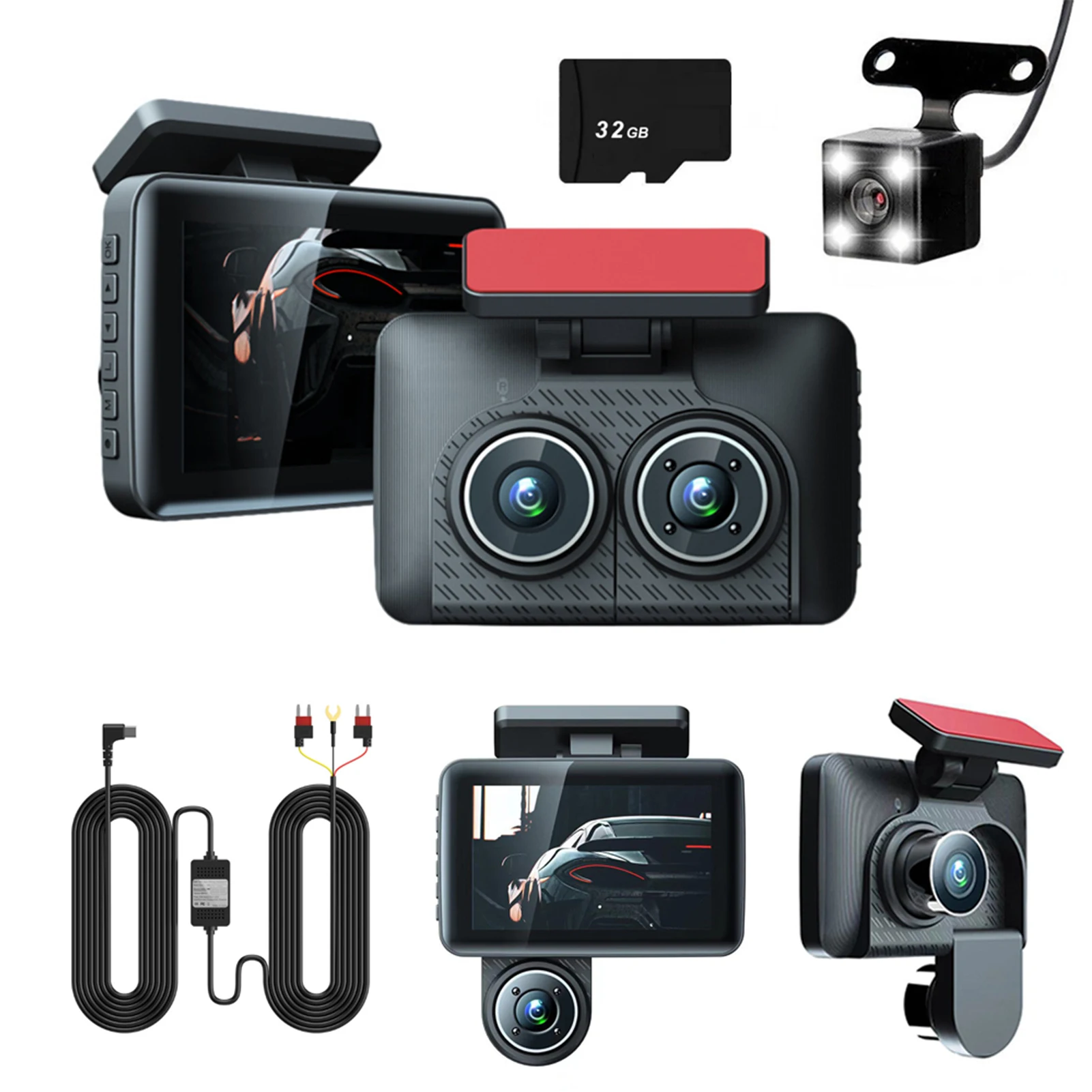 ABS Car 3Lens DVR 3-Channel Dash Cam Front And Rear Inside Dash Video Recorder Recorder Car Dash