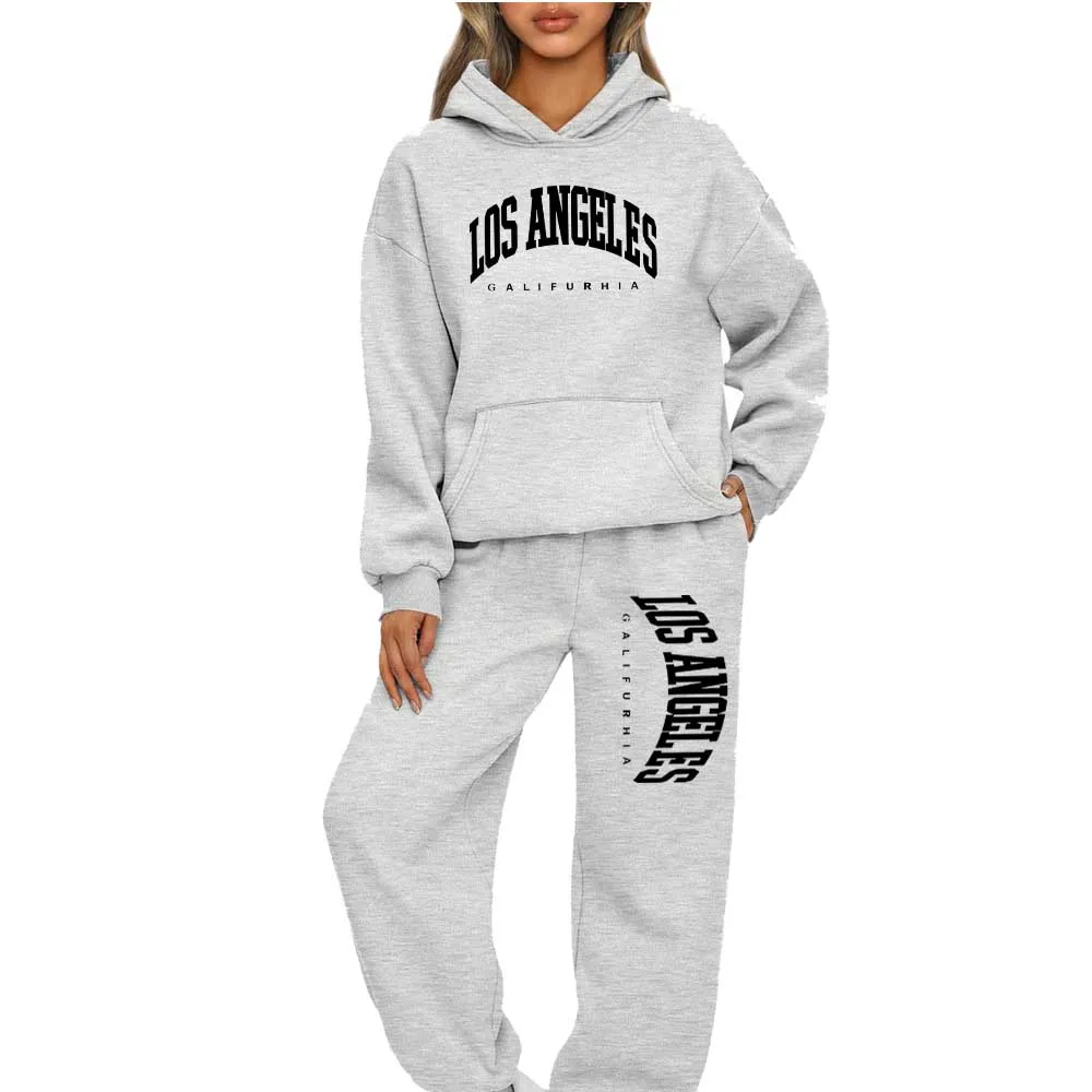 

Womens Tracksuit Outfits Autumn Winter Hooded Sweatshirt +Black Sweatpants High Quality Ladies Daily Casual Warm 2 Piece Set