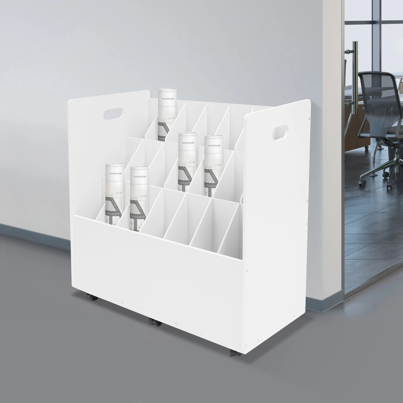 Mobile Roll File Storage Rack, Roll Files Storage Cabinet with Wheels, 21 Slots Roll Files Storage Organizer with Wheels