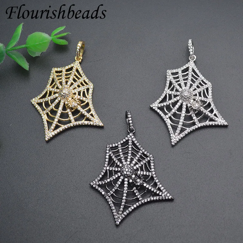 

Unique New Style Spider Web Shape Big Pendant Paved CZ Beads for Fashion Girl Man DIY Jewelry Making Necklace 5pcs/lot