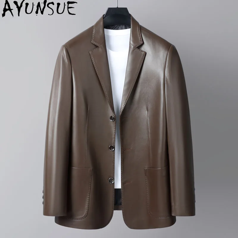 

AYUNSUE Real Leather Jacket for Men 2025 Autumn Mens Clothes Business Casual Sheepskin Coats Suit Jackets Soft Jaqueta De Couro