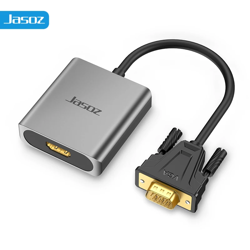 Jasoz VGA naar HDMI-adapter, 1080P, VGA-stekker naar HDMI-bus, met audio- en USB-voedingskabel voor pc, laptop, HDTV en projector.