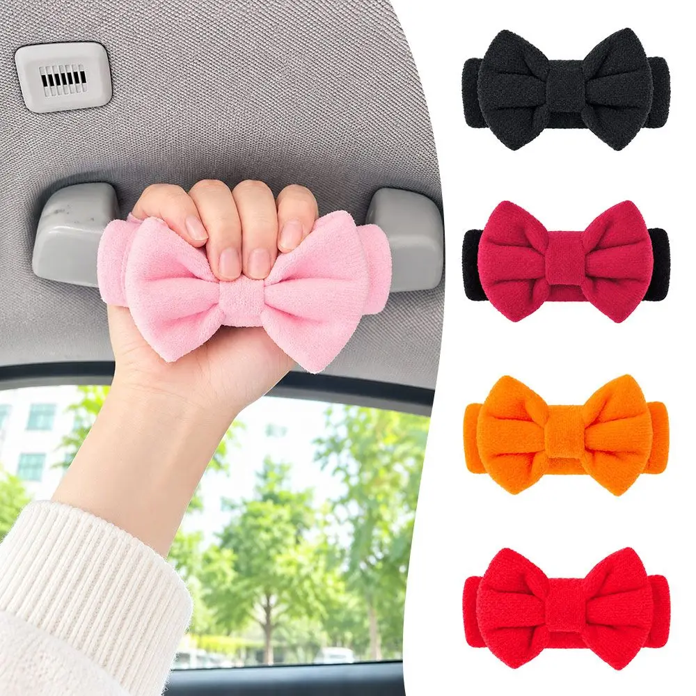 New Bowknot Car Roof Handle Cover Plush Soft Roof Armrest Cover Stretchy Fit Grab Handle Protector For Most Cars