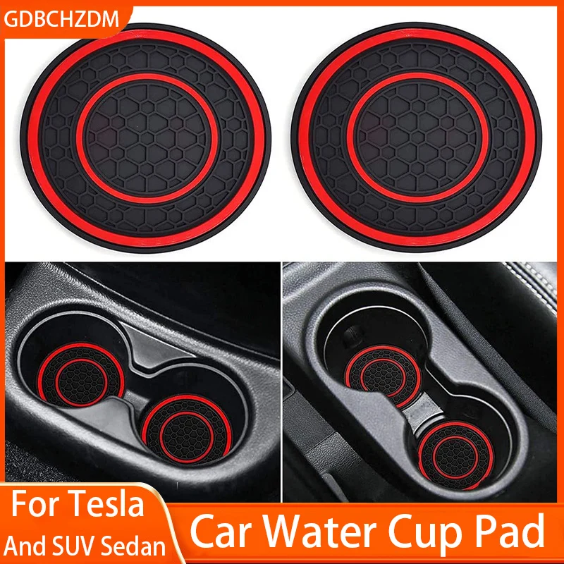 2pcs Non-slip Car Water Cup Pad For Tesla And SUV Sedan Rubber Mat For Bottle Holder Coaster Auto Interior Anti-skid Cup Holders