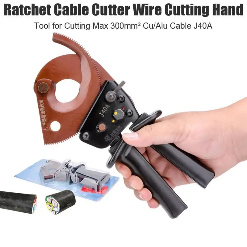 Ratchet Cable Cutter Manganese Steel Wire Cutting Hand Tool for Copper Aluminum Cables Cutting Max 300mm Cu/Alu Cable J40A