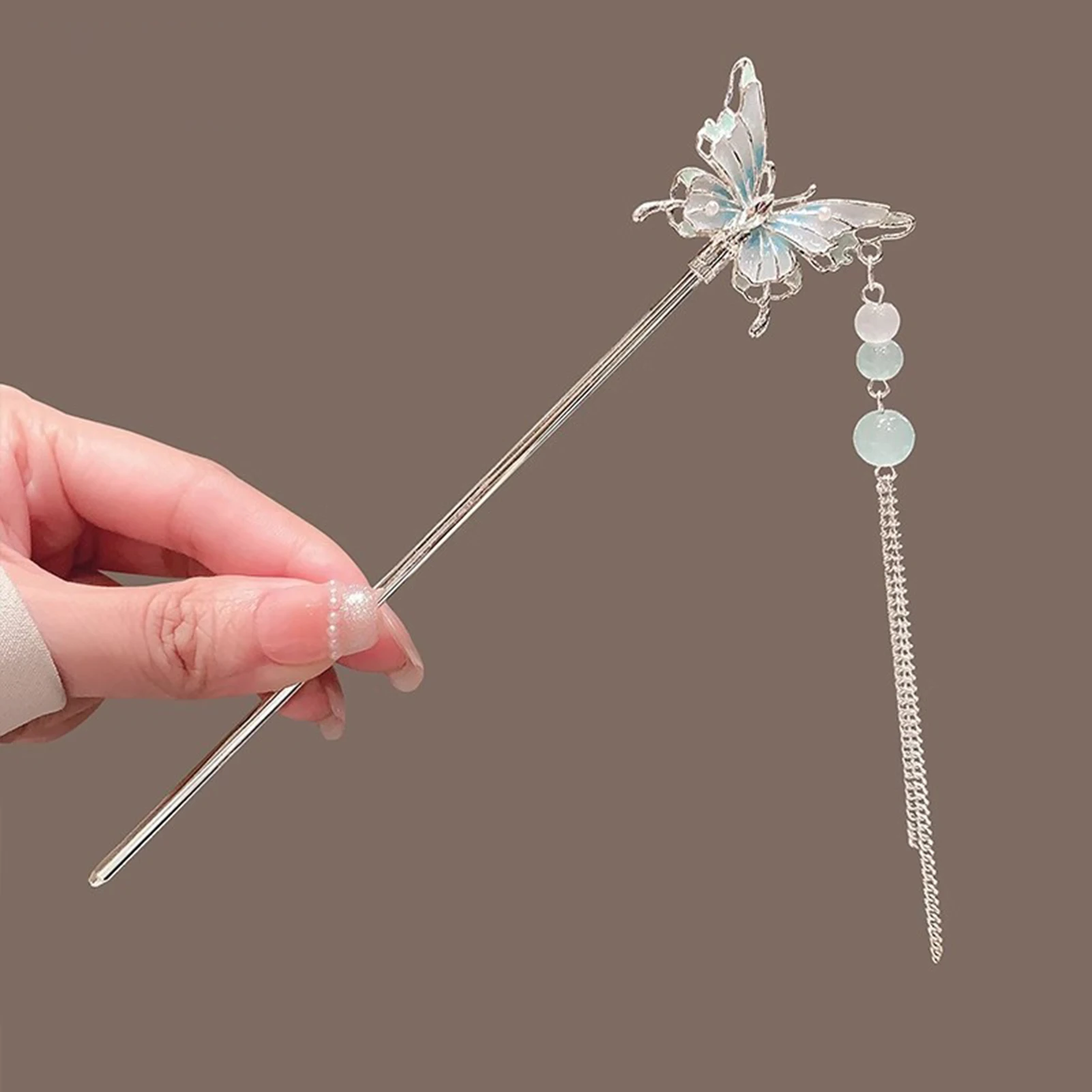 Bacchette per capelli a farfalla Hanfu cinese per accessori per capelli da donna Nappa lunga Forcina in metallo Gioielli per capelli Cheongsam retrò