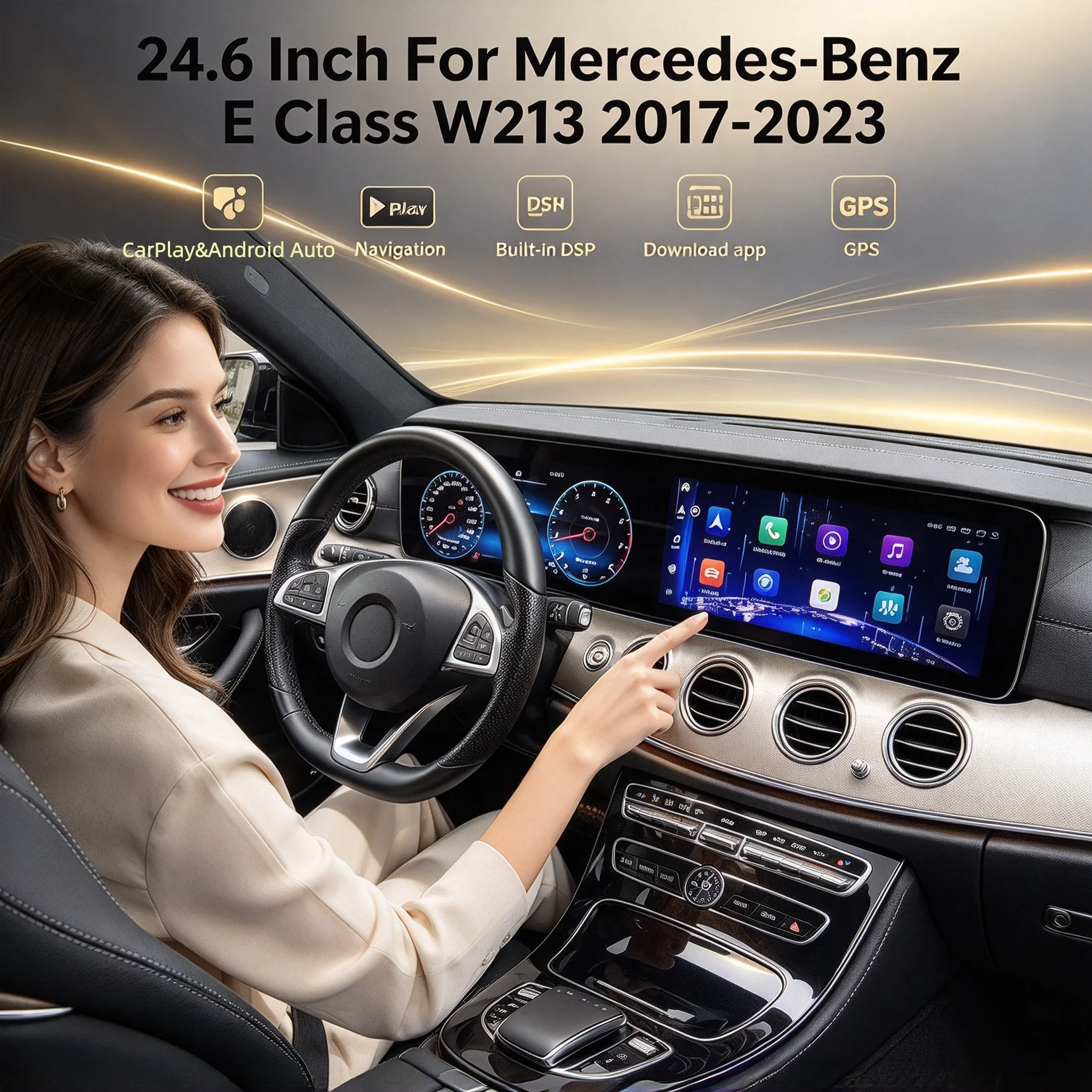 For Mercedes-Benz E Class W213 2017-2023 Car GPS Navigation Head Unit Multimedia Player Qualco Dual Screen Carplay Car Android