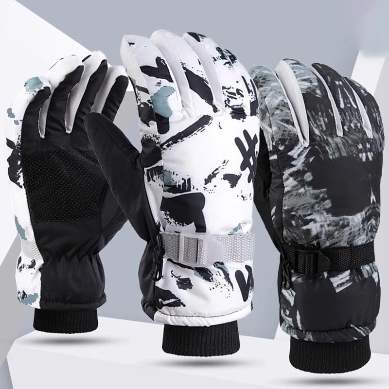 Winter Snowboard Ski Gloves Unisex PU Leather Non-slip Touch Screen Waterproof Motorcycle Cycling Fleece Warm Snow Sports Gloves