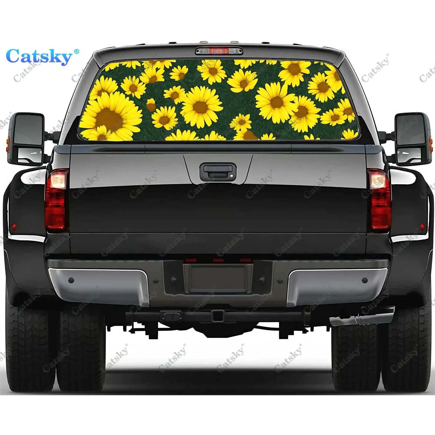 

Painting Sunflowers In Field Rear Window Decal Fit Pickup,Truck,Car Universal See Through Perforated Back Window Vinyl Sticker