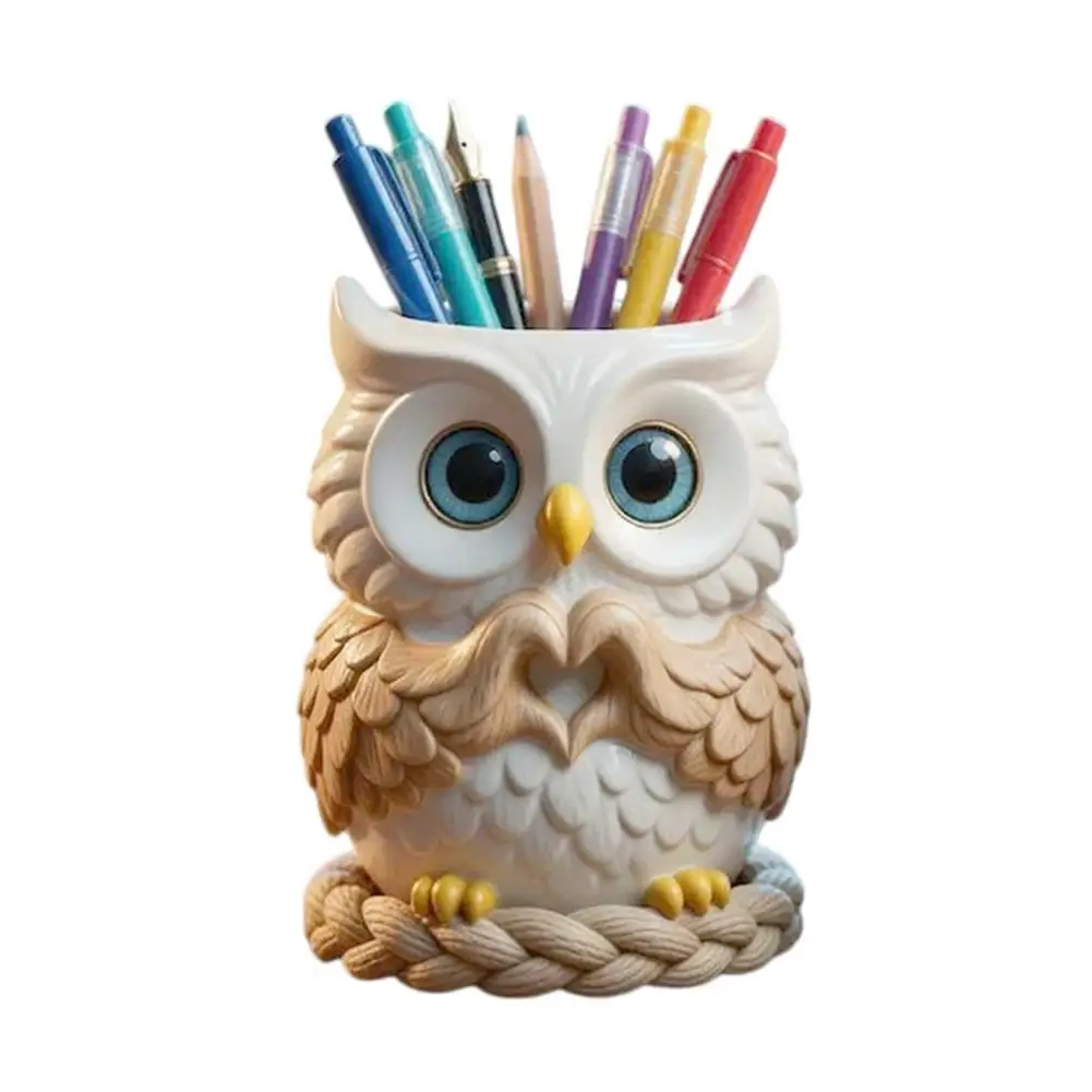 

Cute Owl-Shaped Resin Pen Holder,Home Storage Ornament Office Desktop Decoration,Adorable Gift for Teachers Students