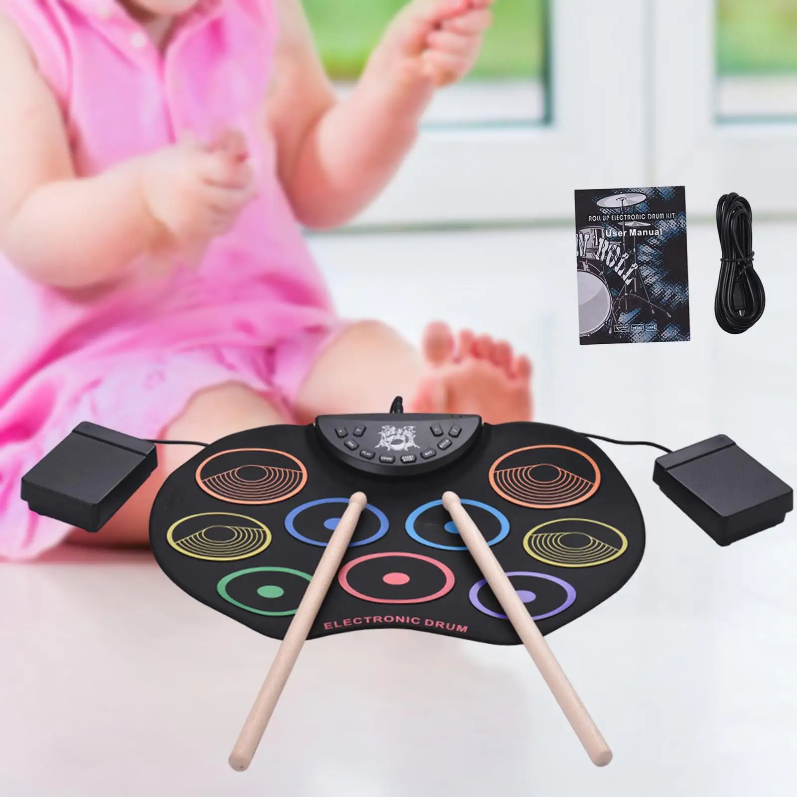 

Electronic Drum Set Potable Drum Kits 9 Pads Practice Drum Pad Machine for Professional Children Kids Boys and Girls Gift