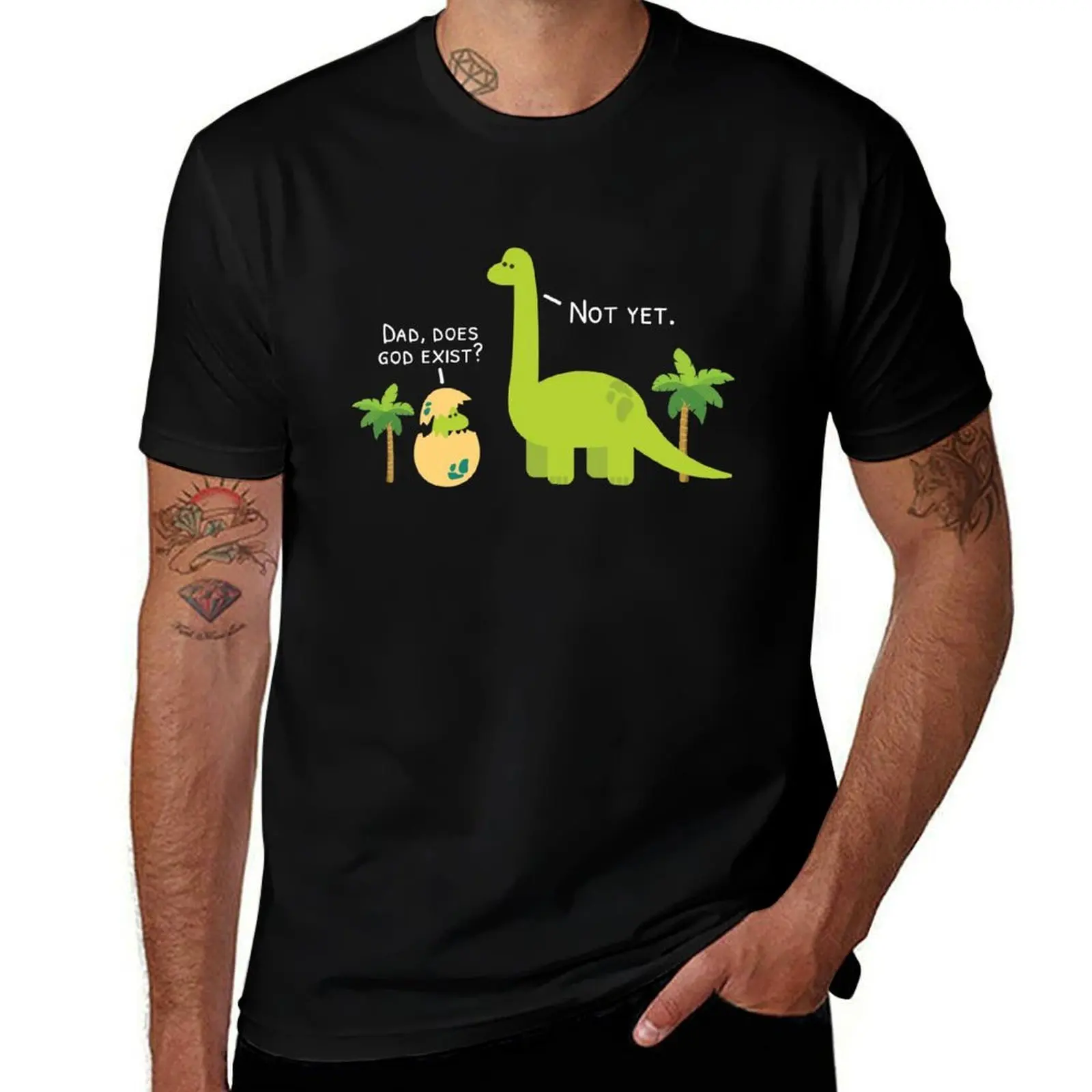 Dinosaur Atheist, Does God Exist Yet T-Shirt All Match Print Short Sleeve Top