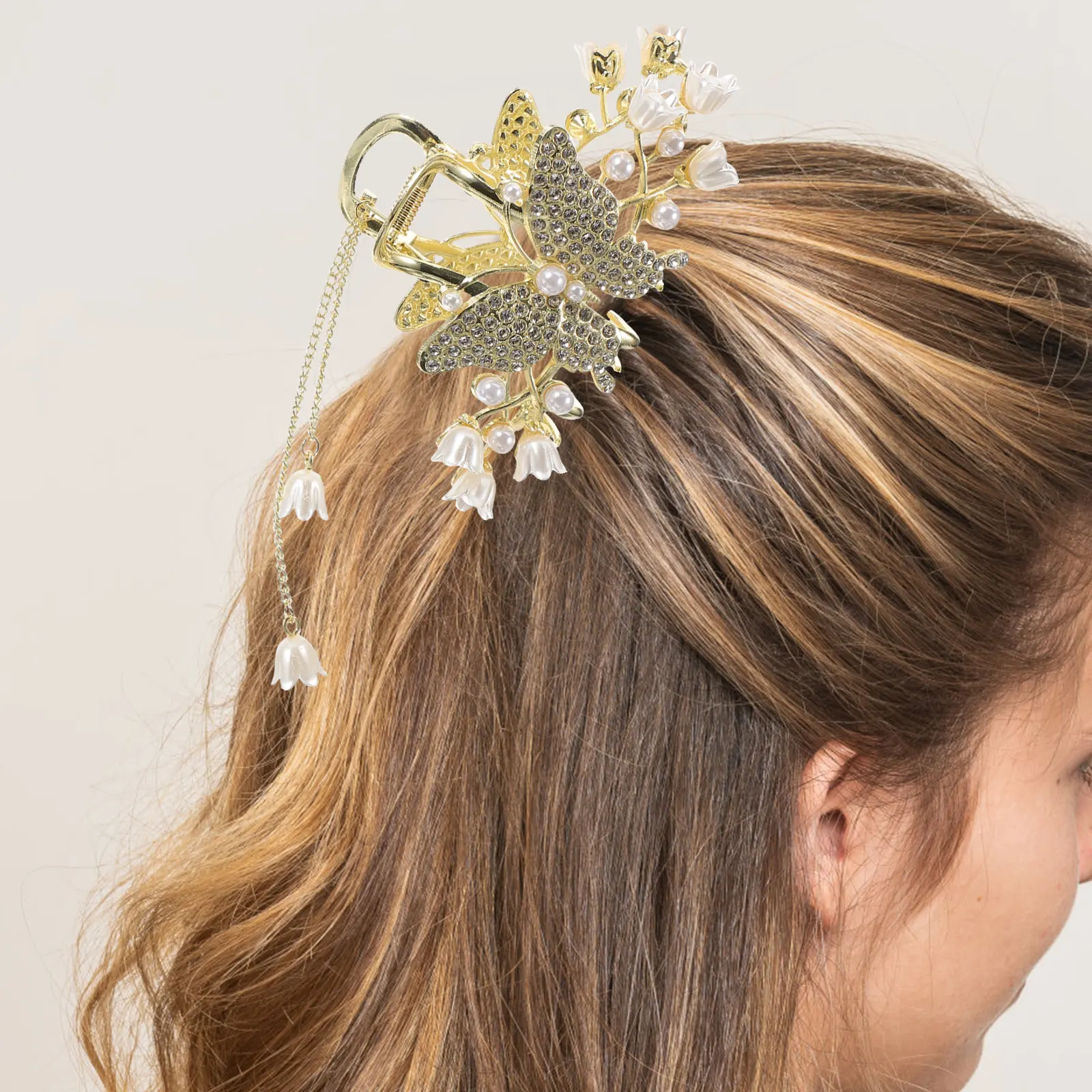 

Metal Hair Clips Pearl Tassel for Women Thick Hair Barrettes Claw Lily Accessories Stylish Elegant Hairpieces Wheat Flower