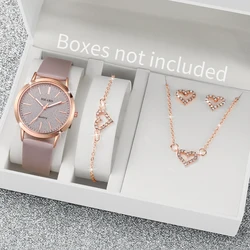 5 stks/set Mode Vrouwen Lederen Band Quartz Horloge en Liefde Hart Sieraden Set