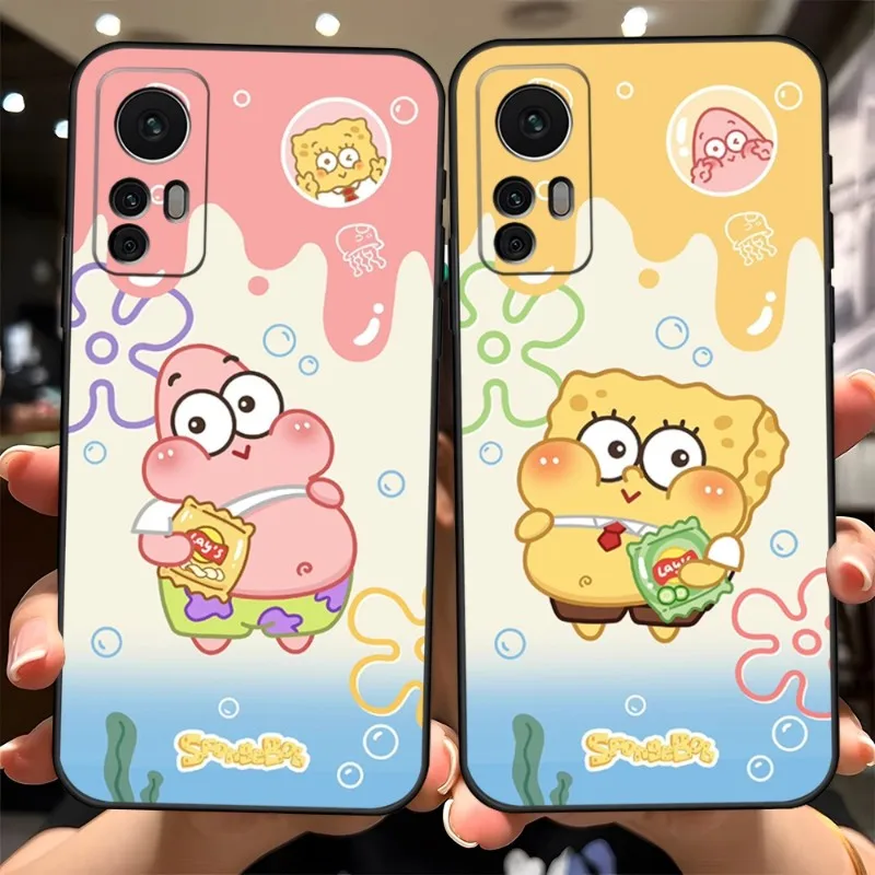 Lovely SpongeBob Phone Case For Xiaomi 11 11T 13 10 12 12X 10T 13TPro 10S 10Pro Pro Lite Ulltra MIX4 CIVI Funda Black Cover