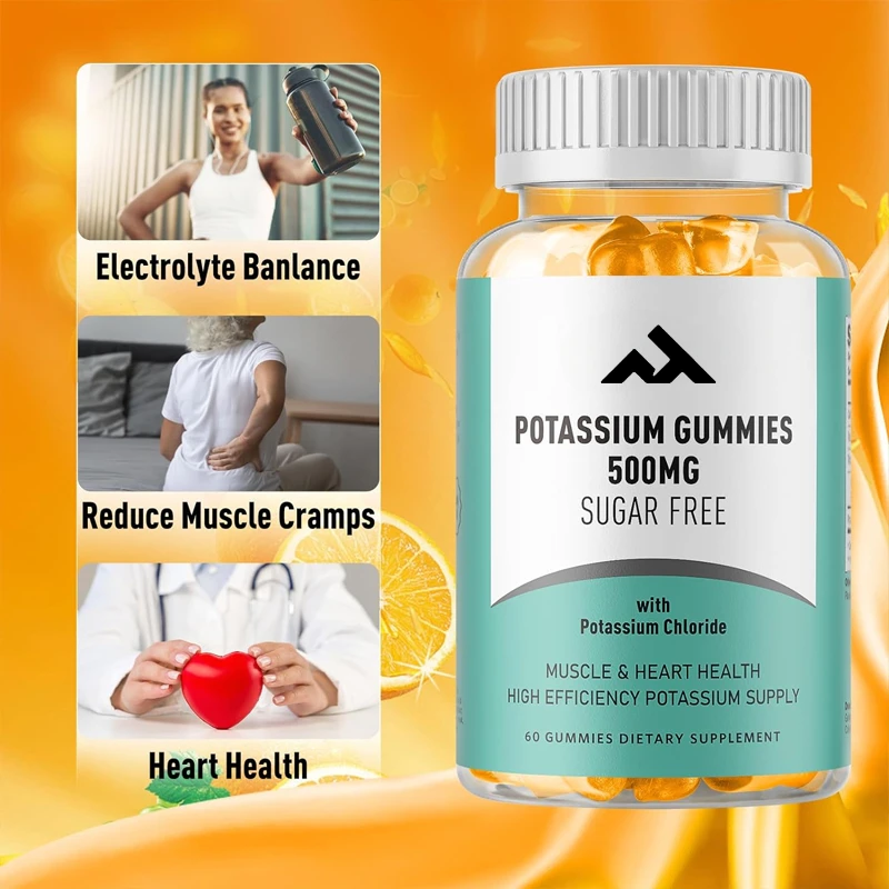 

Adult Potassium Gummies 500mg, Sugar Free Gummies, Men's Heart Health and Muscle Relief, Improved Electrolyte Balance