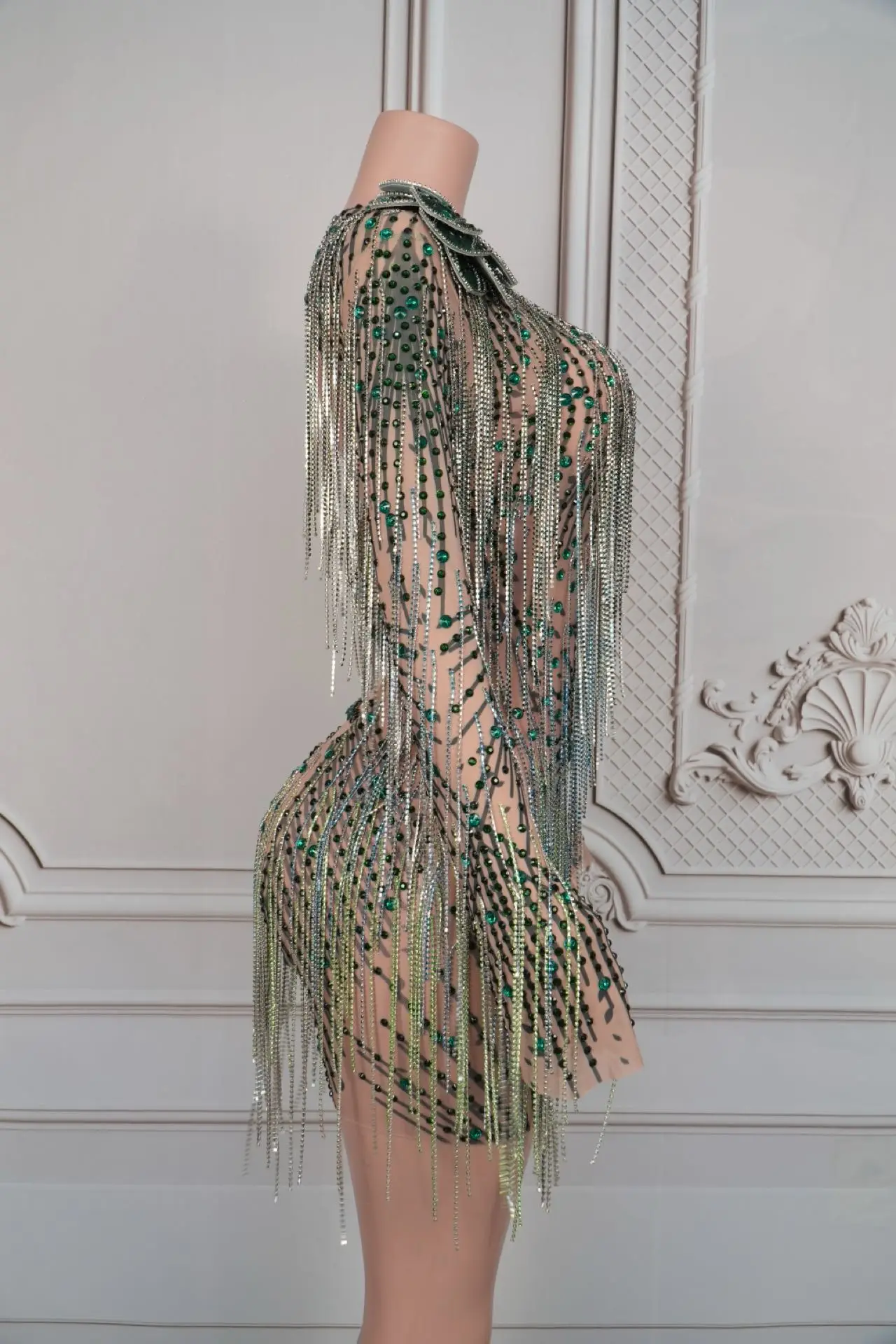 سباركلي الراين شير فستان قصير المرأة حفلة موسيقية مثير شبكة عارية الذراعين حفلة عيد ميلاد مساء فستان نادي الرقص تظهر المرحلة ارتداء Lvye #4