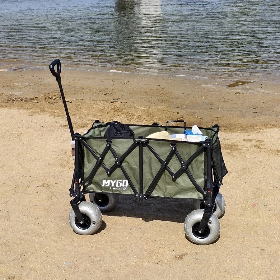 with Detachable Sand-Friendly Balloon Wheel Portable Camping Cart Beach Wagon Premium Folding