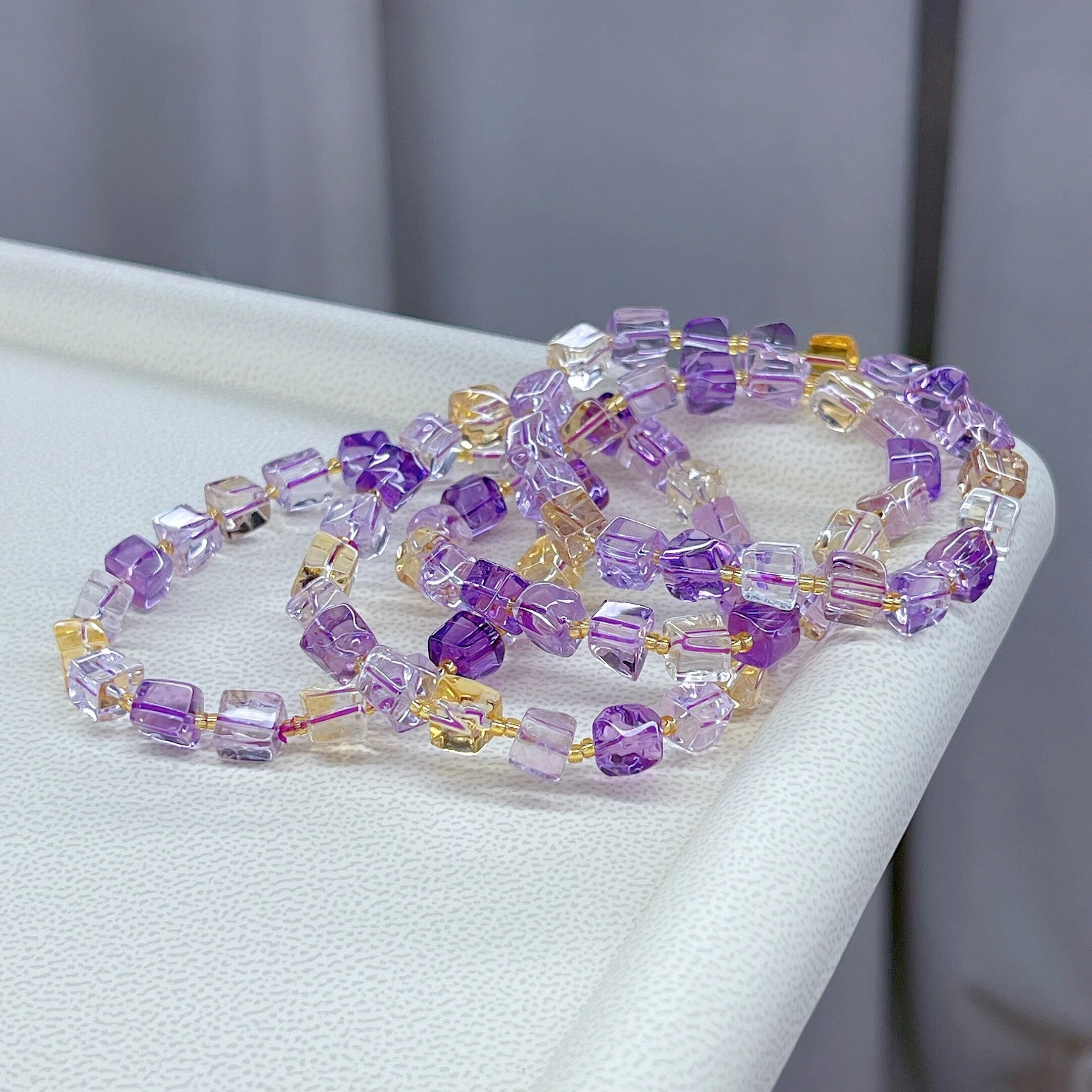 Natural Purple Yellow Ametrine Clear Cube Beads Bracelet Women Amethyst Citrine 6x6mm Crystal Jewelry Genuine Ametrine AAAAAA