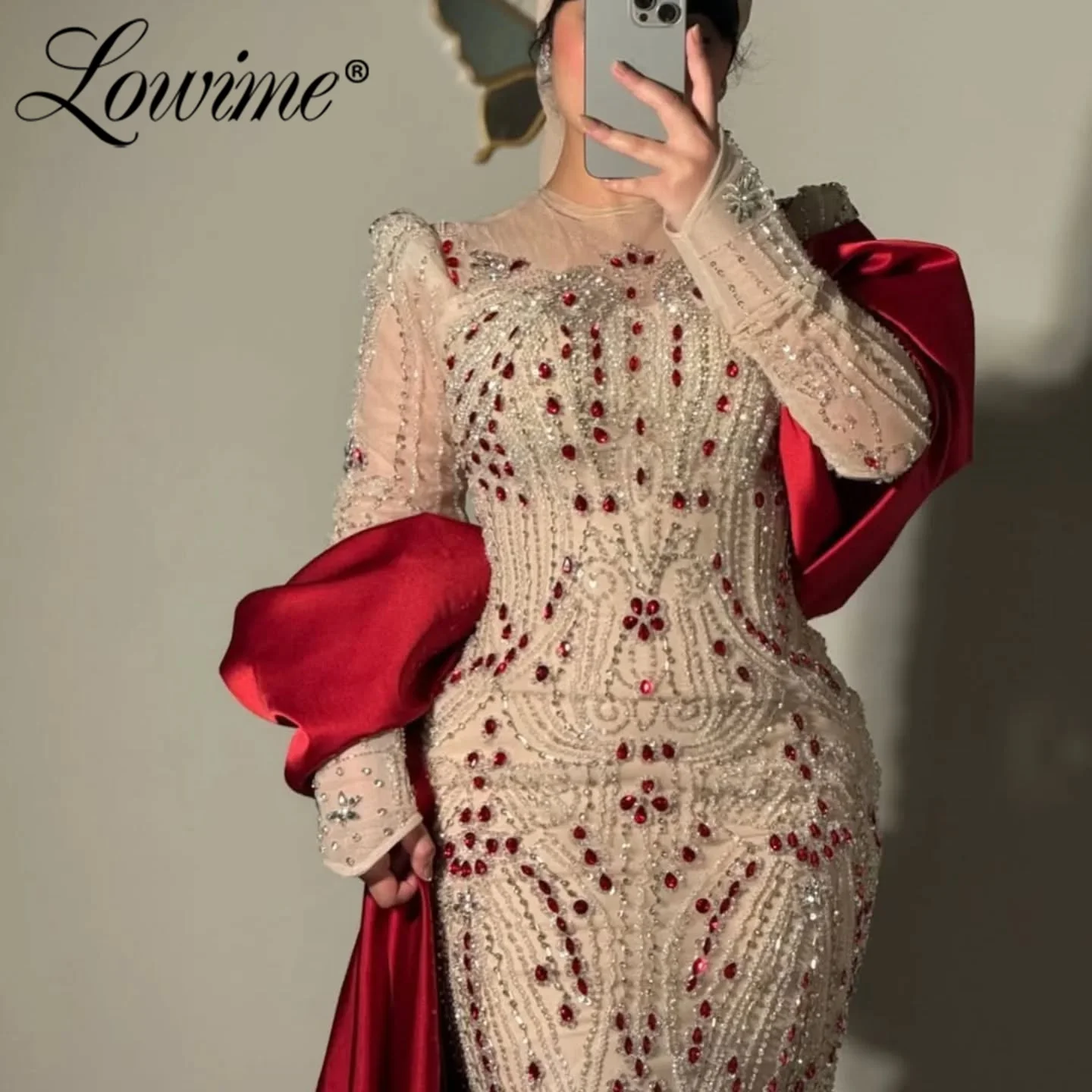 فستان سهرة إسلامي عاري بأكمام طويلة بلون الشمبانيا رسمي مخصص عربي دبي مقاس كبير رداء حفلات الزفاف للنساء Abendkleider