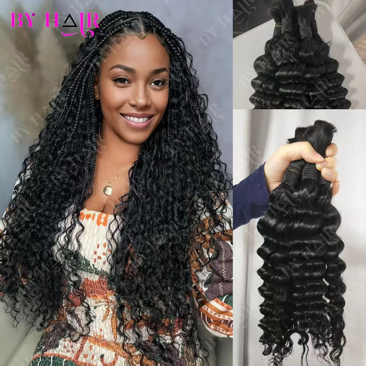 

Волосы для плетения глубокой волны для косичек в стиле бохо, человеческие волосы, плетение человеческих волос, 50 г, 100 г, без утка, 100% пучки человеческих волос, микро человеческие волосы