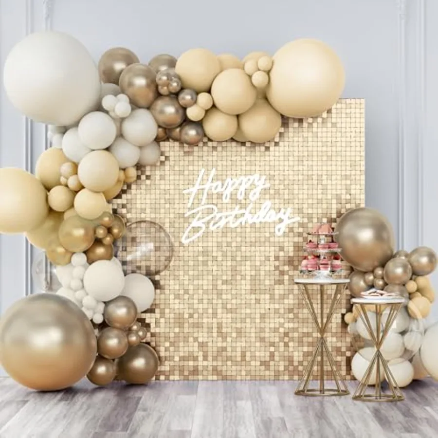 

Shimmer Wall Backdrop Champagne Gold Square Sequin Wall Panel Backdrop Decor for Wedding Anniversary Birthday Party 24 Panels