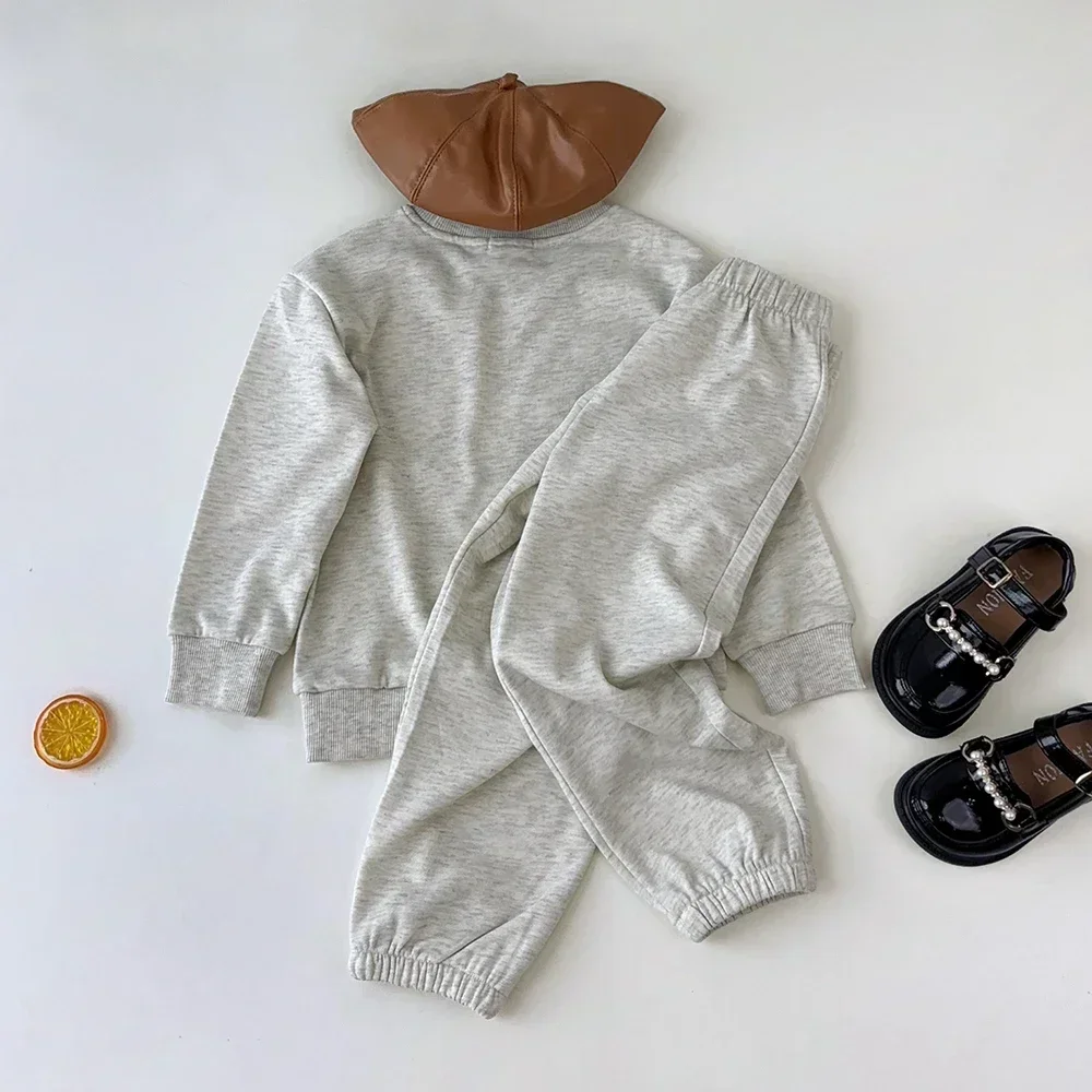 Autumn Korean Gray Sets Letter Printed Long Sleeved Top+Casual Pants Two Piece Set for Boys and Girls Sporty Children's Clothing