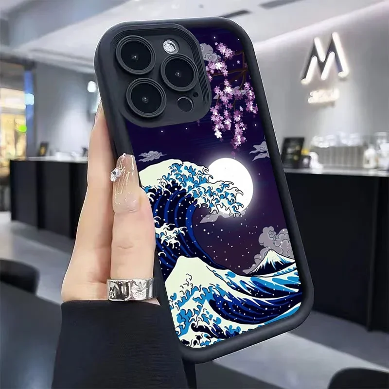 Japanese Moonlit Night Sakura Phone Case For Xiaomi Poco X6 Pro Cases Poco M6 X5 F6 Pro Mi 13 11 Lite 14T 14 13T 12T Soft Cover