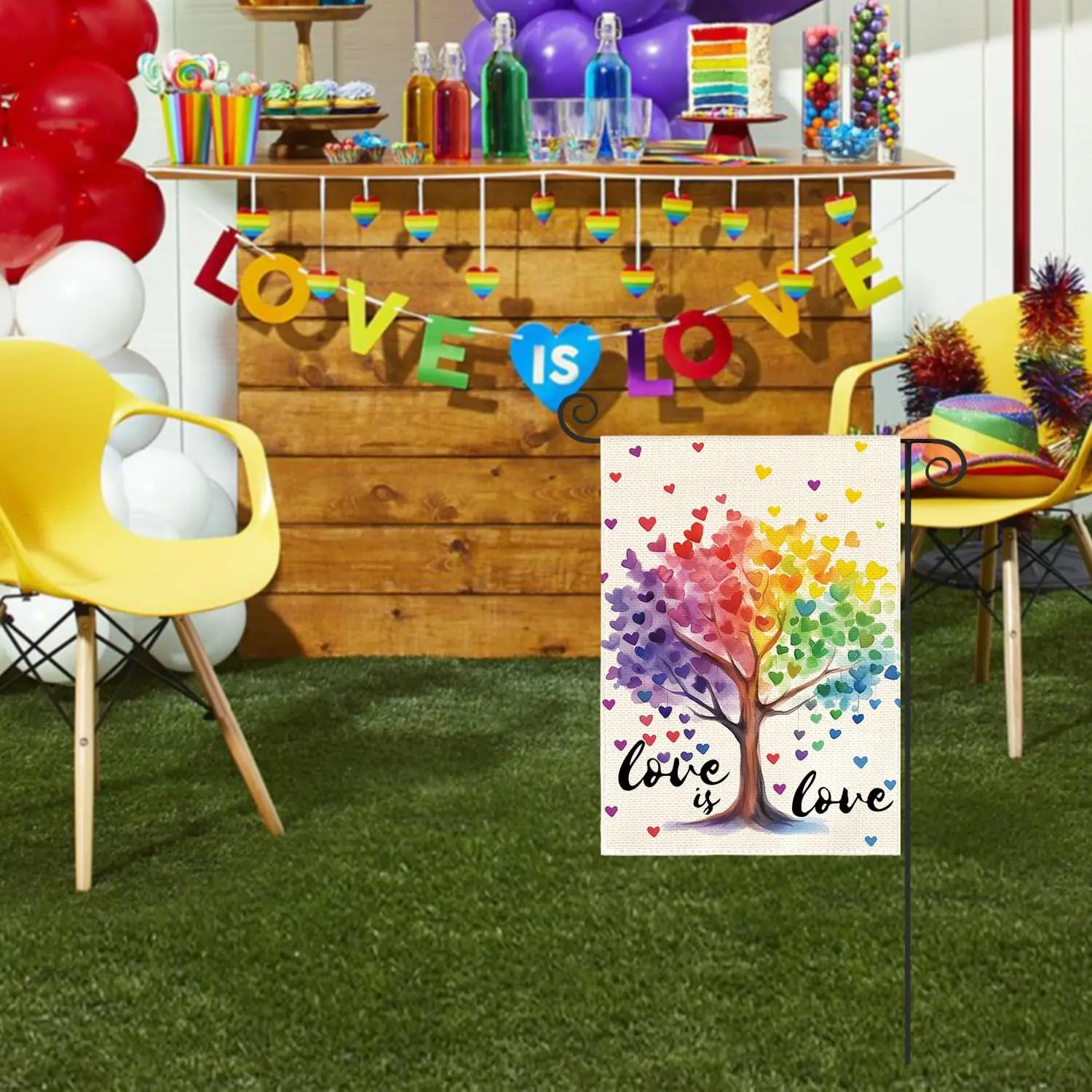 AVOIN colorlife Love Is Love Pride Tree Garden Flag 12x18 Inch Double Sided Outside, LGBTQ+ Community Progress Rainbow Yard jjp