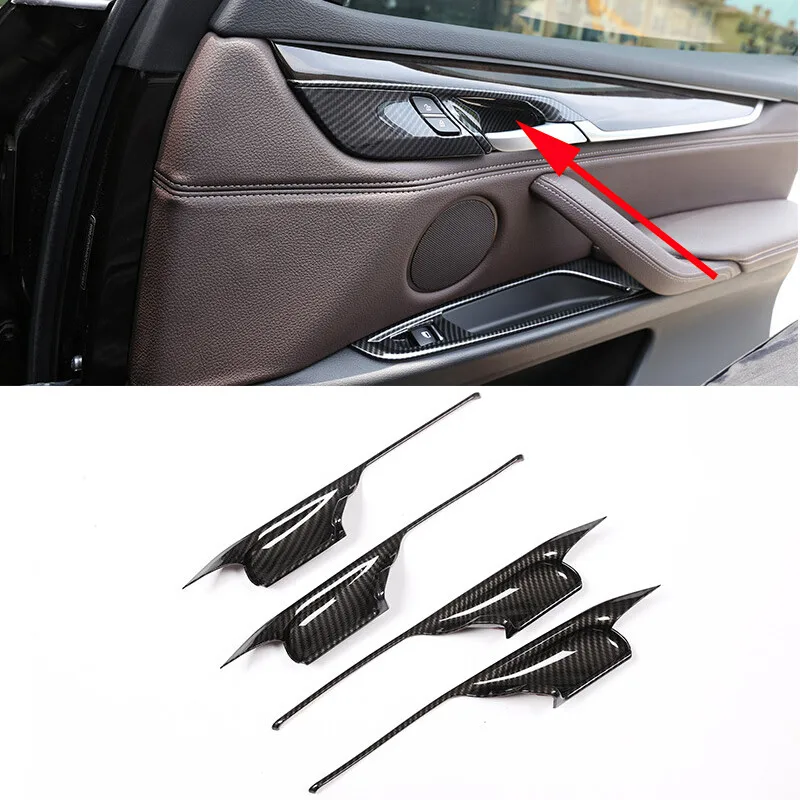 

4PCS Carbon Fiber ABS Interior Door Bowl Cover Decorative Trim Accessories For BMW X5 X6 F15 F16 2014 2015 2016 2017 2018
