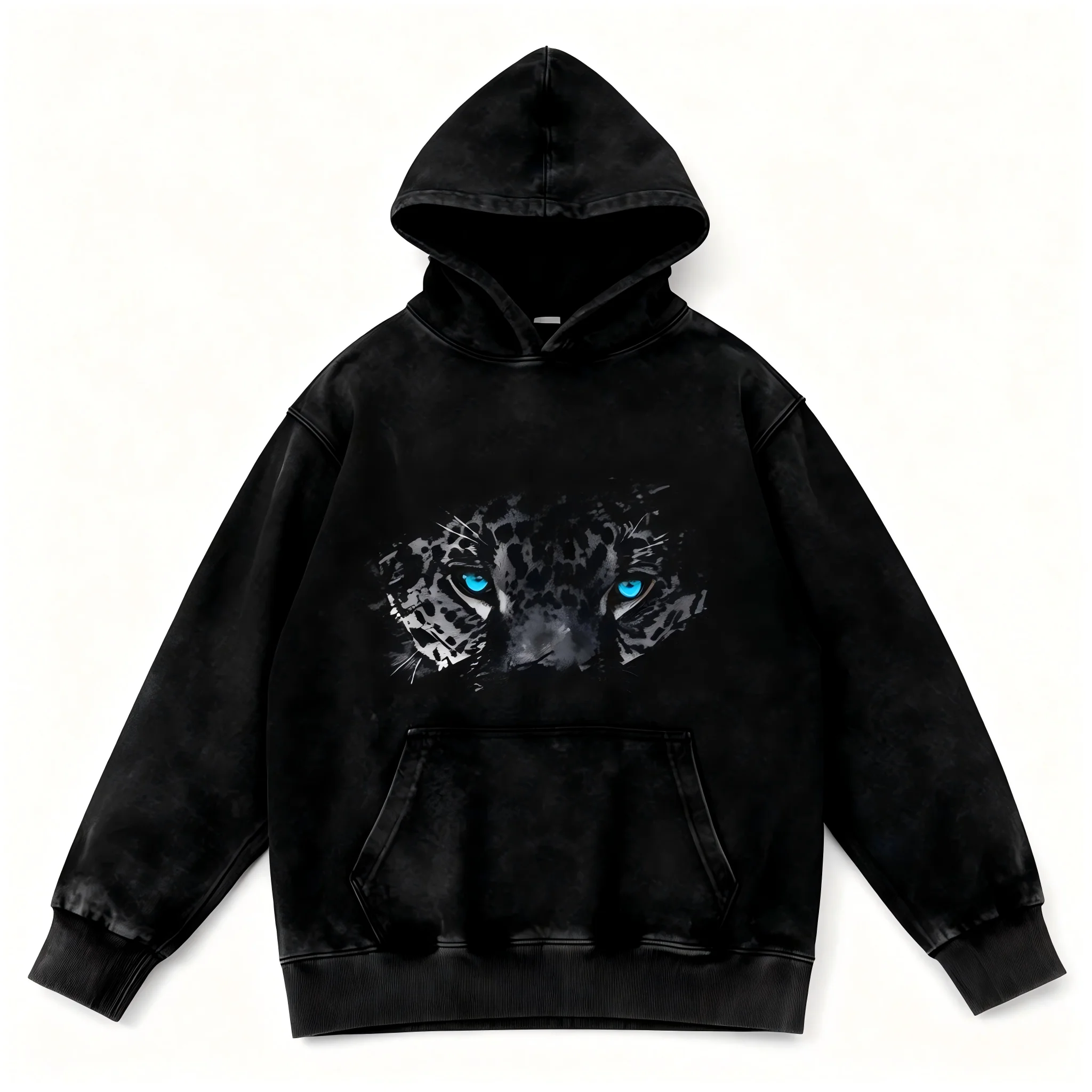 Personalized Retro Washed Hooded Sweatshirt Men Women Oversized Panther Graphic Print Casual Y2K Streetwear Custom Top